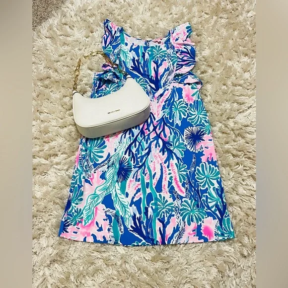 NWOT Lilly Pulitzer Esmeralda Jet Stream Blue Floral Ruffle Sleeve Shift Dress - Picture 1 of 12